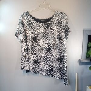 I. N. Studio Women's Leopard Print Short Sleeve Women's Top Size 2X